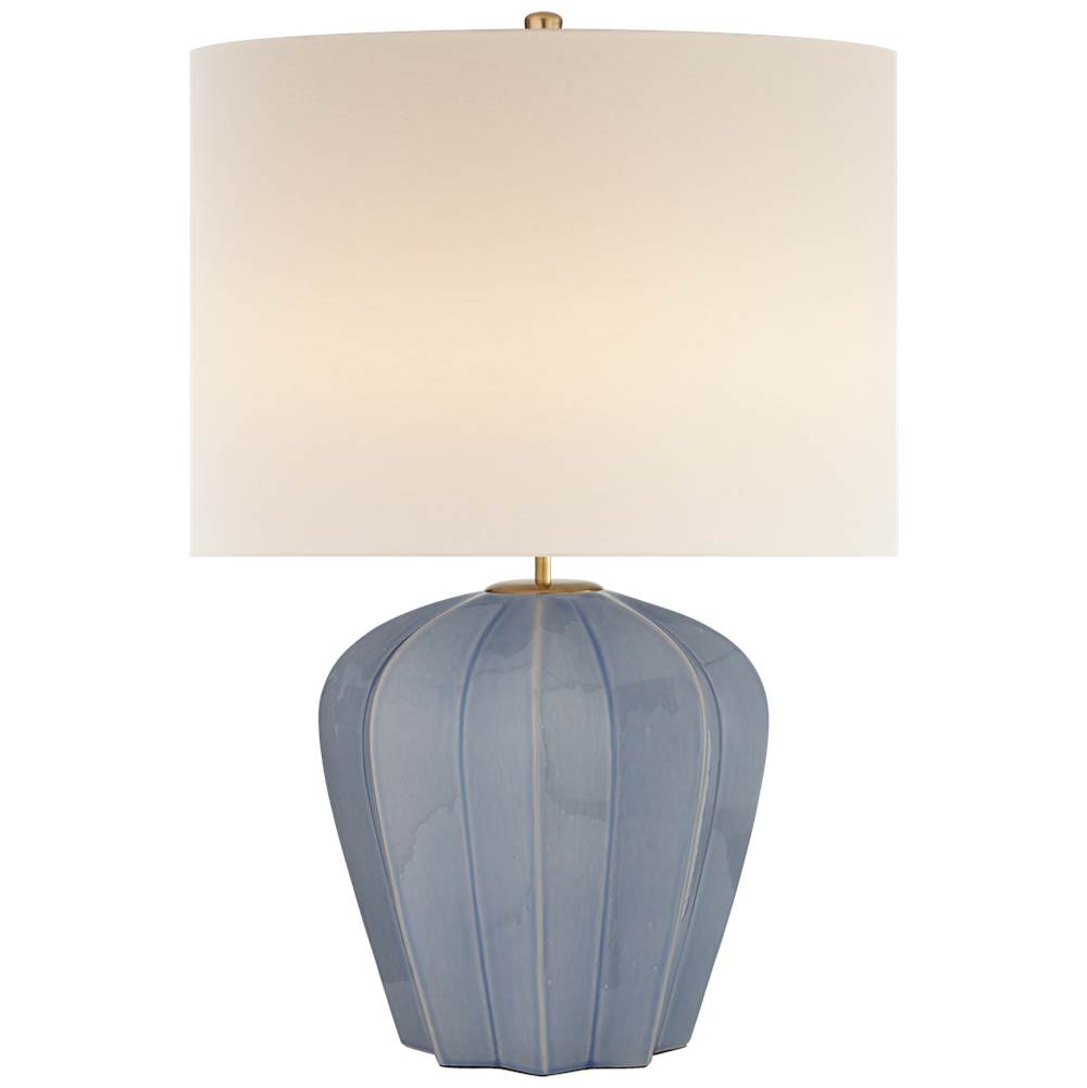 Visual Comfort Signature Collection Pierrepont Medium Table Lamp in Polar Blue Crackle with Linen Shade