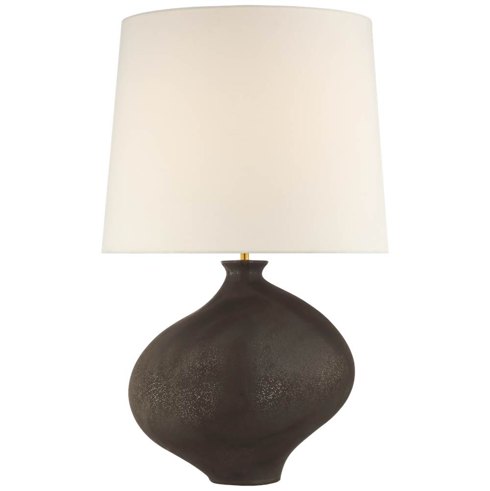 Visual Comfort Signature Collection Celia Large Right Table Lamp in Stained Black Metallic with Linen Shade
