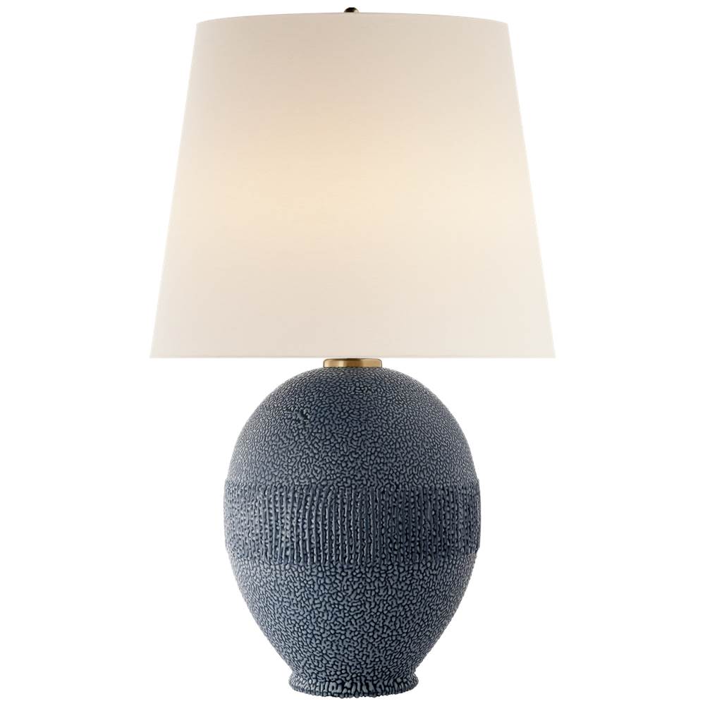 Visual Comfort Toulon Table Lamp in Beaded Blue with Linen Shade