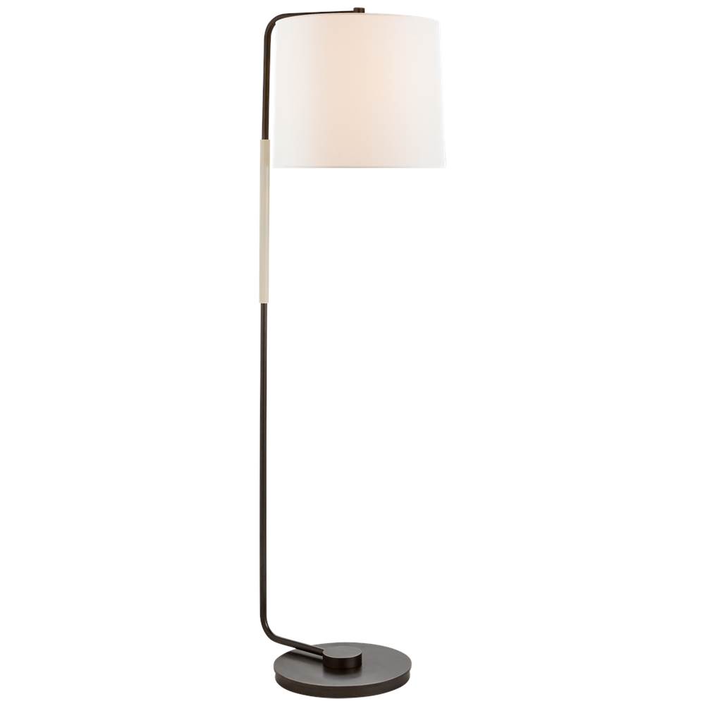 Visual Comfort Signature Collection Swing Articulating Floor Lamp in Bronze with Linen Shade