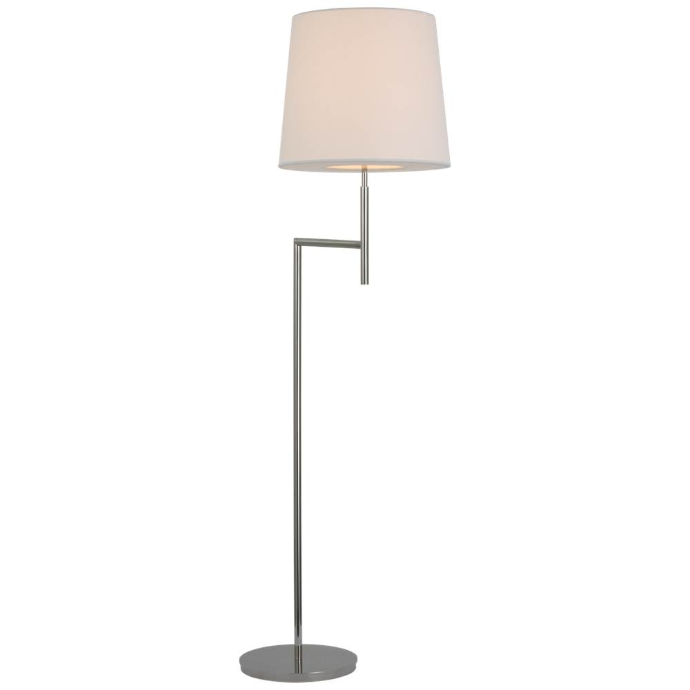Visual Comfort Signature Collection Clarion Bridge Arm Floor Lamp in Polished Nickel with Linen Shade