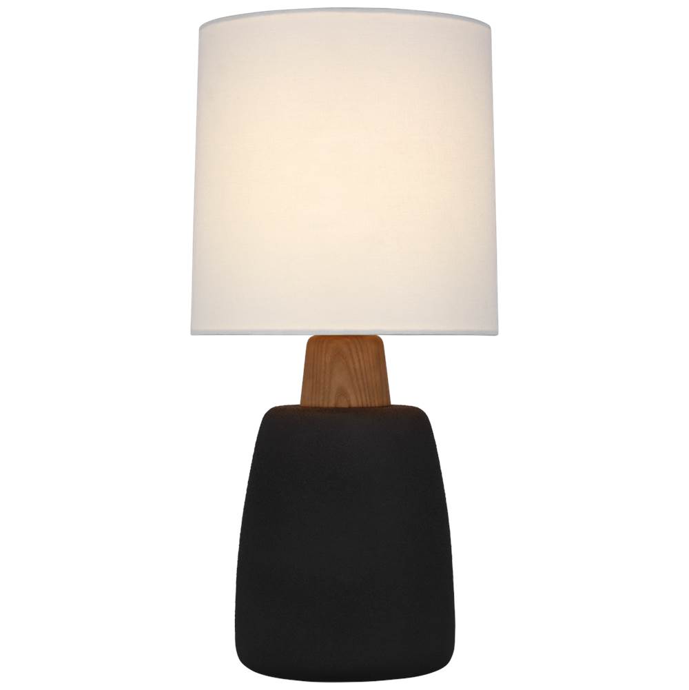 Visual Comfort Signature Collection Aida Medium Table Lamp in Porous Black and Natural Oak with Linen Shade