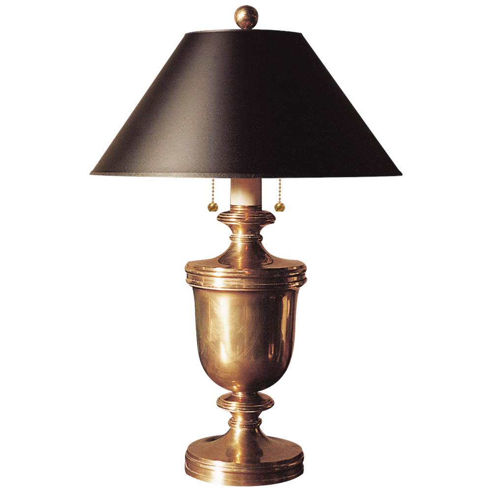 Visual Comfort Signature Collection Classical Urn Form Medium Table Lamp in Antique-Burnished Brass with Black Shade