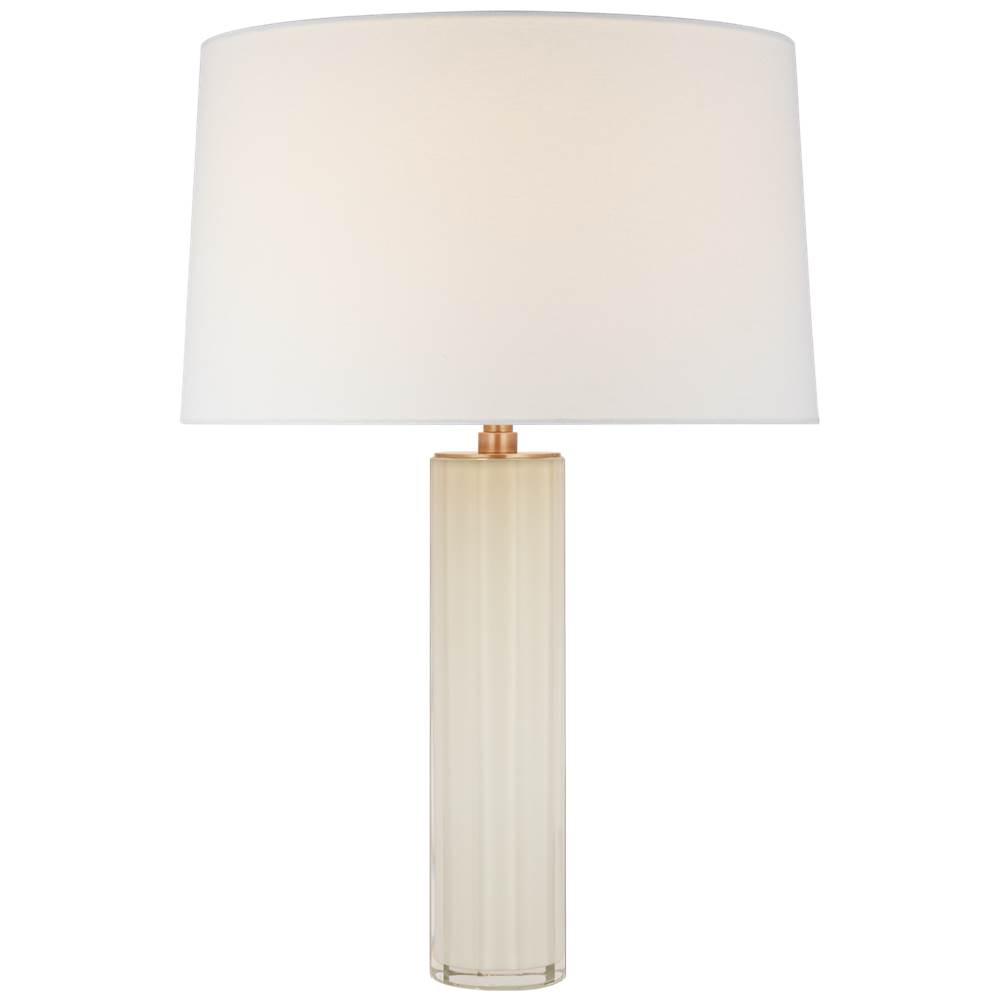Visual Comfort Fallon Medium Table Lamp in White Glass with Linen Shade