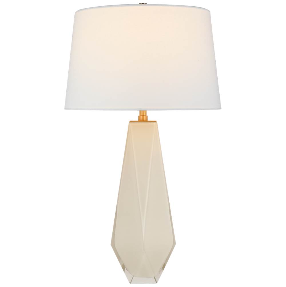 Visual Comfort Gemma Medium Table Lamp in White Glass with Linen Shade