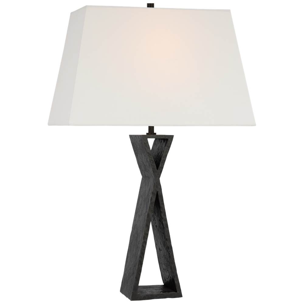 Visual Comfort Signature Collection Denali Small Table Lamp in Aged Iron with Linen Shade