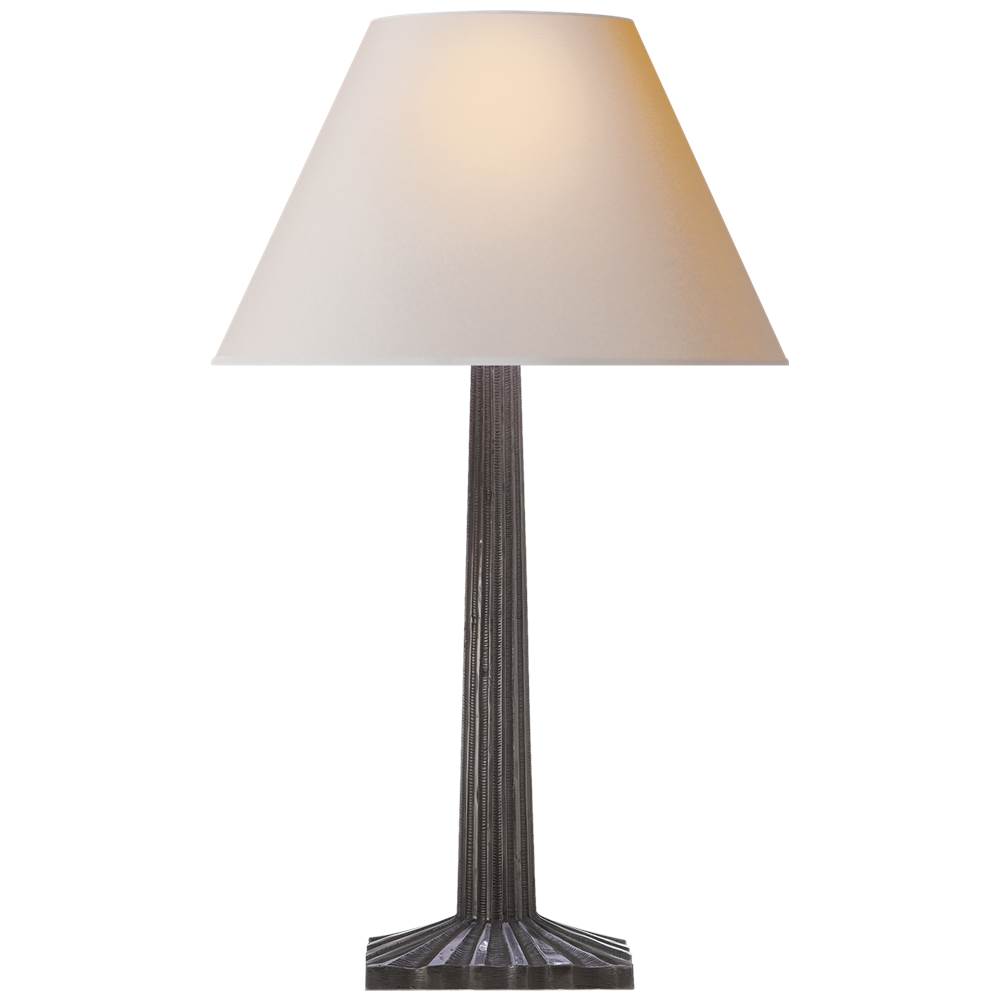 Visual Comfort Signature Collection Strie Fluted Column Table Lamp in Aged Iron with Natural Paper Shade