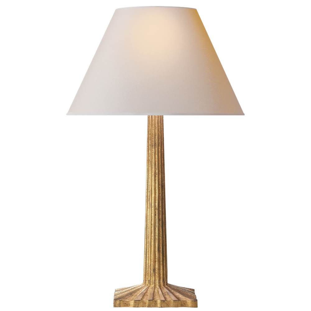 Visual Comfort Signature Collection Strie Fluted Column Table Lamp in Gilded Iron with Natural Paper Shade