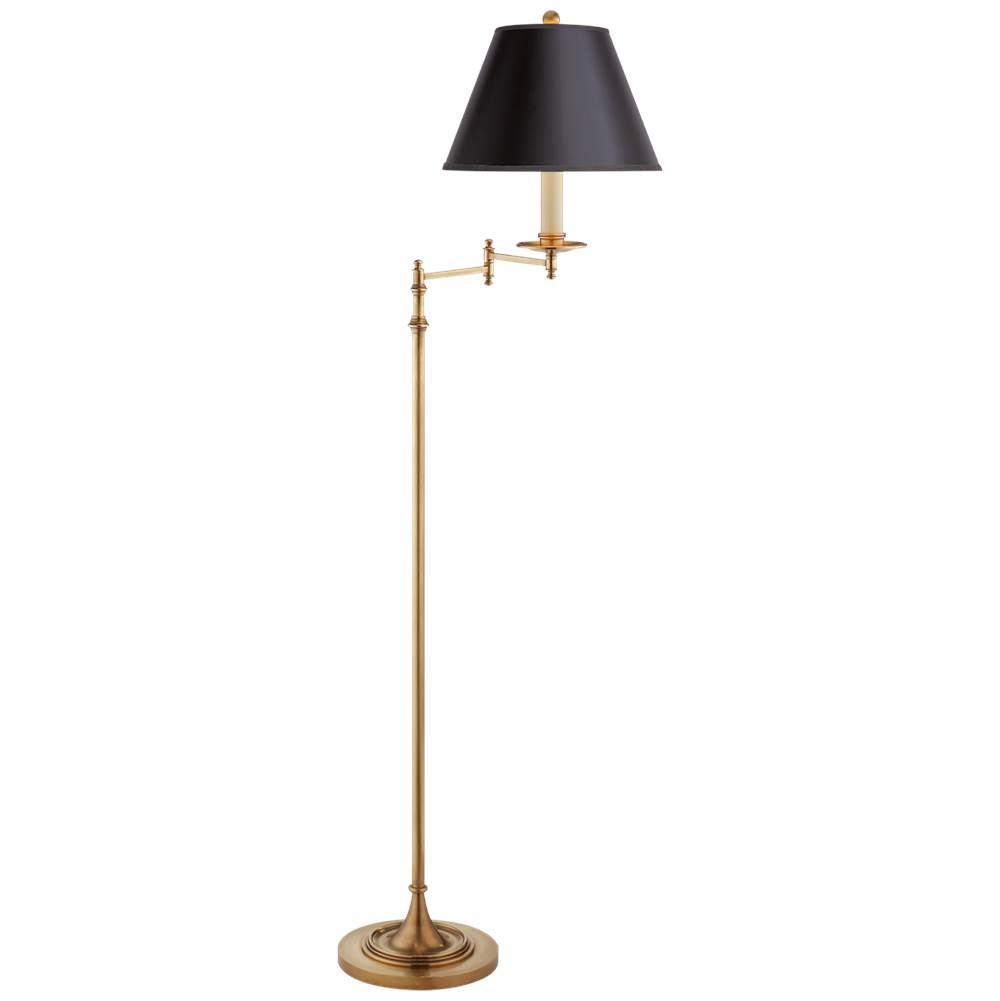 Visual Comfort Signature Collection Dorchester Swing Arm Floor Lamp in Antique-Burnished Brass with Black Shade
