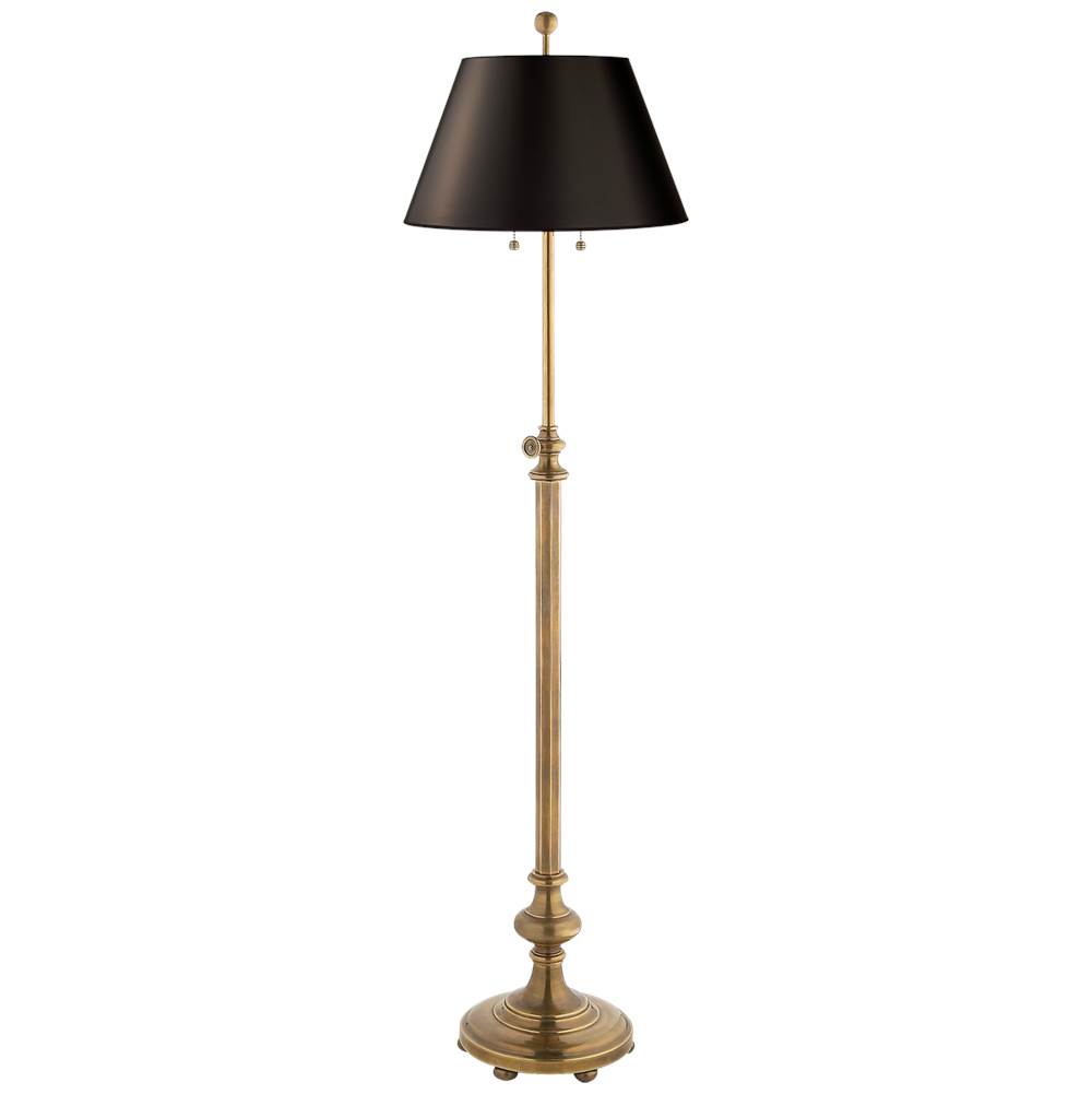 Visual Comfort Signature Collection Overseas Adjustable Club Floor Lamp in Antique-Burnished Brass with Black Shade