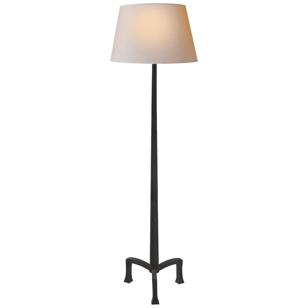 Visual Comfort Signature Collection Strie Floor Lamp in Aged Iron with Natural Paper Shade