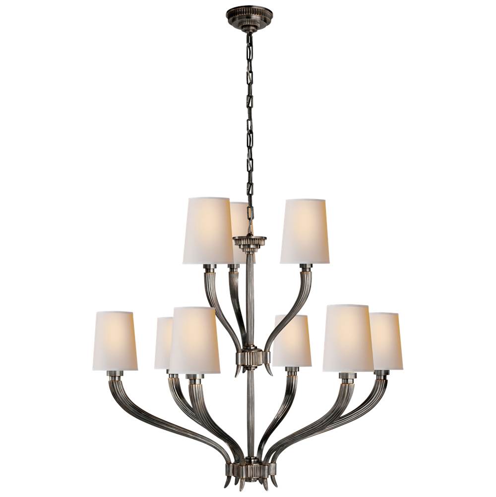 Visual Comfort Signature Collection Ruhlmann 2-Tier Chandelier in Bronze with Natural Paper Shades