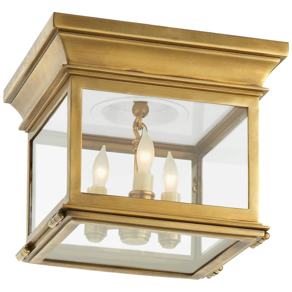 Visual Comfort Signature Collection Club Small Square Flush Mount in Antique-Burnished Brass with Clear Glass