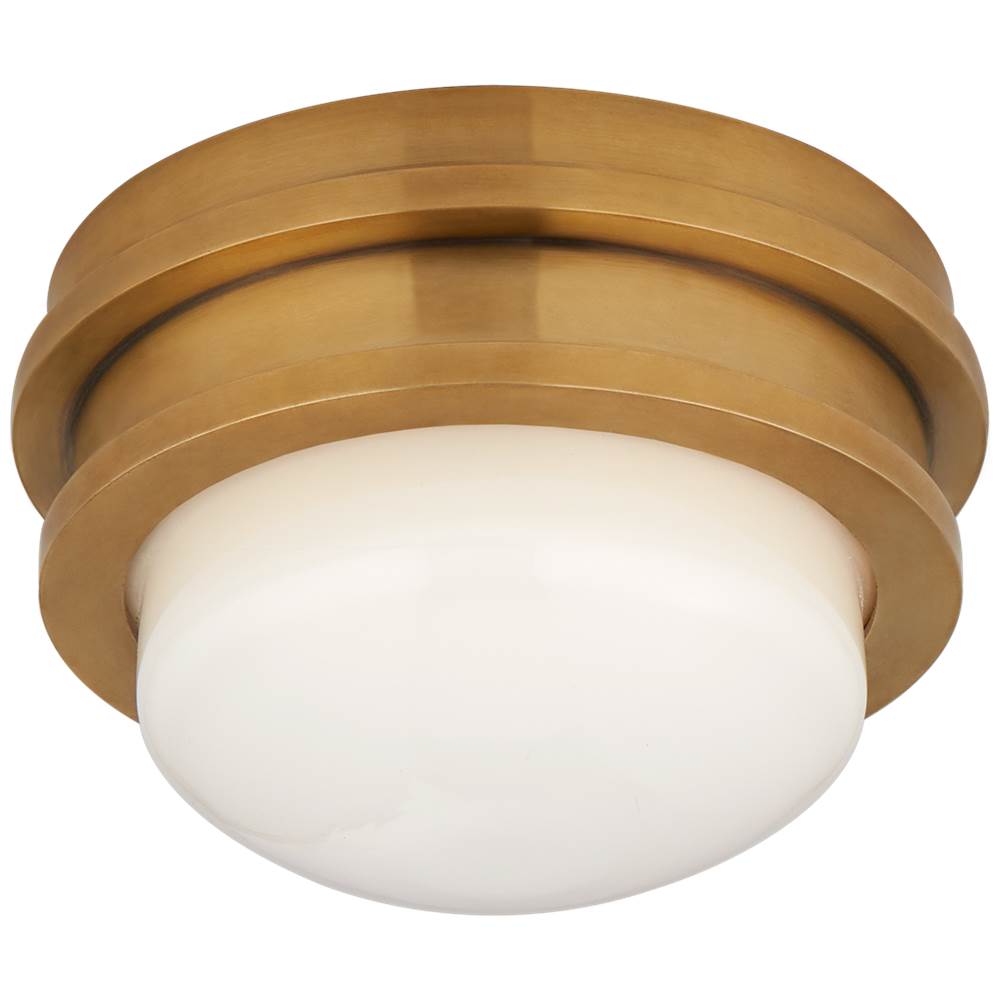 Visual Comfort Signature Collection Launceton 5'' Solitaire Flush Mount in Antique-Burnished Brass with White Glass