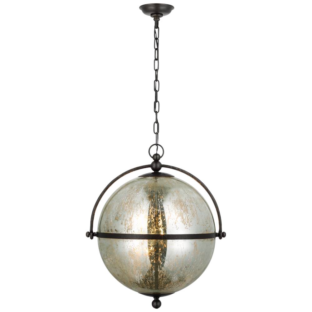 Visual Comfort Signature Collection Bayridge XL Pendant in Aged Iron with Antique Mercury Glass