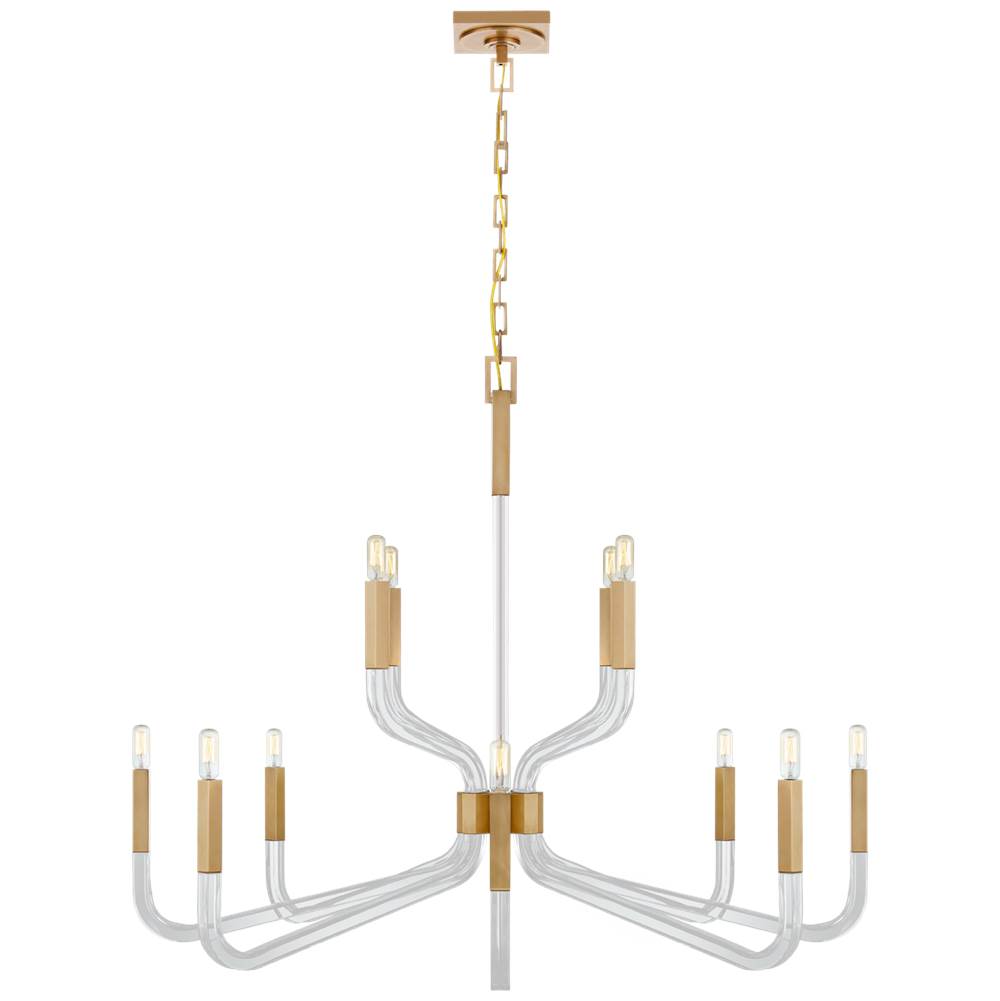 Visual Comfort Signature Collection Reagan Grande Two Tier Chandelier in Antique-Burnished Brass and Crystal