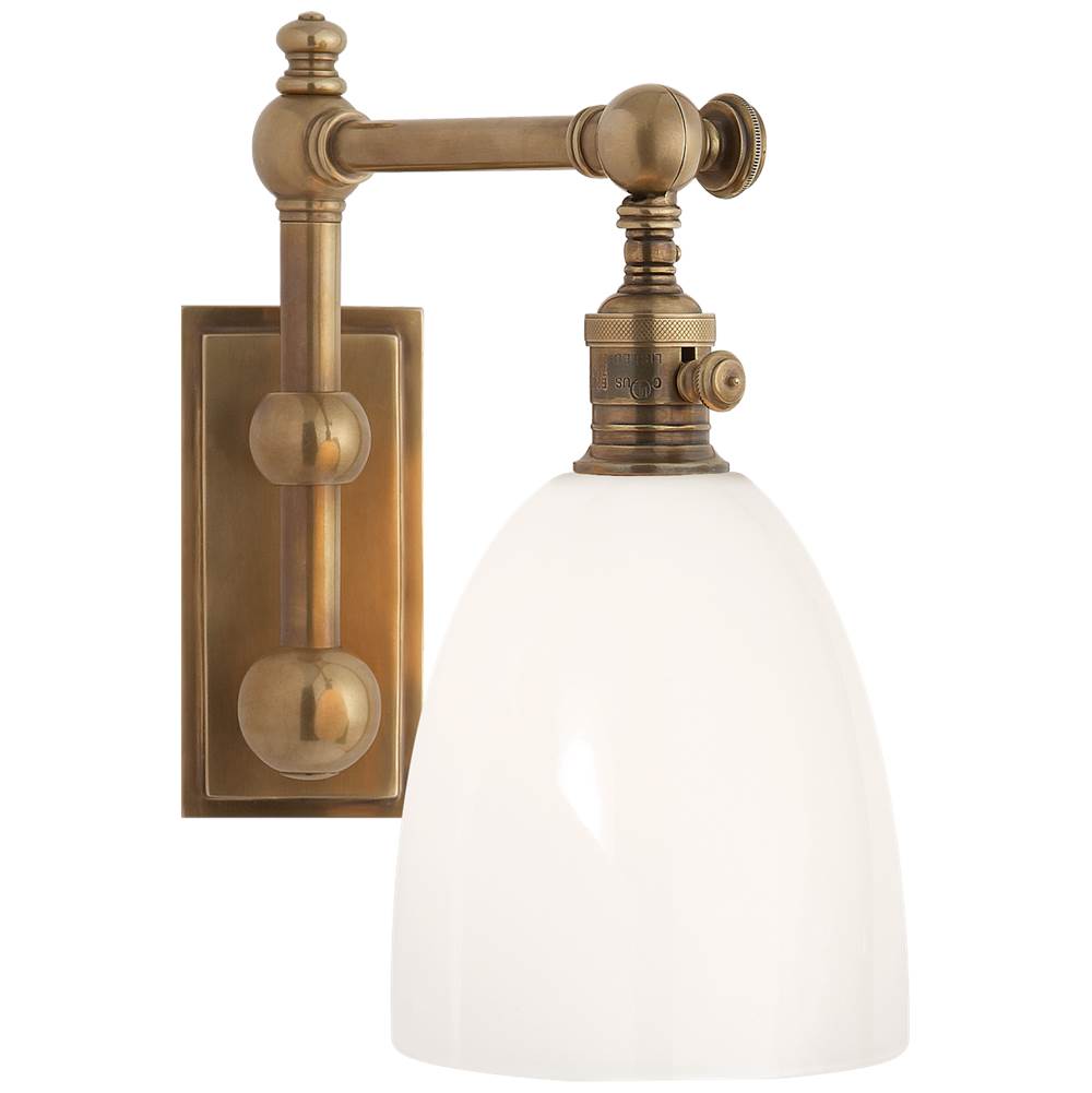 Visual Comfort Signature Collection Pimlico Single Light in Antique-Burnished Brass with White Glass