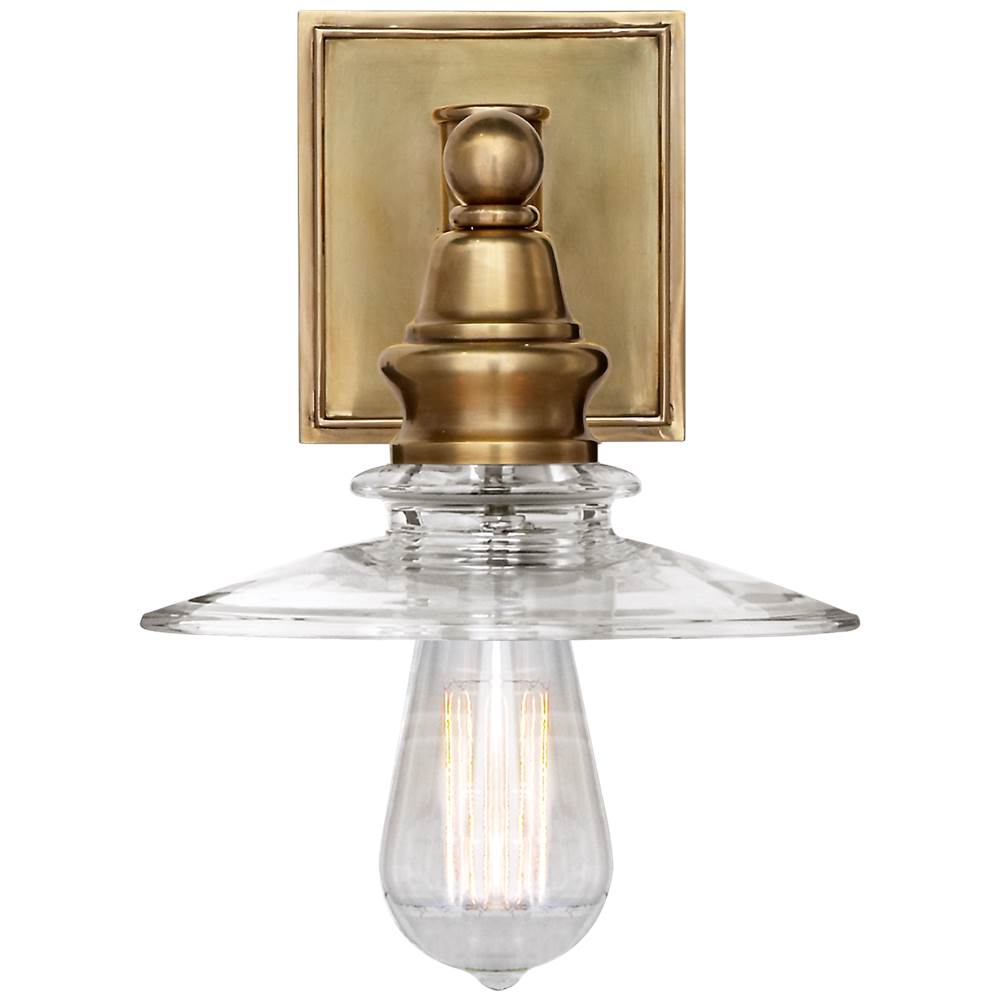 Visual Comfort Signature Collection Covington Shield Sconce in Antique-Burnished Brass with Clear Glass