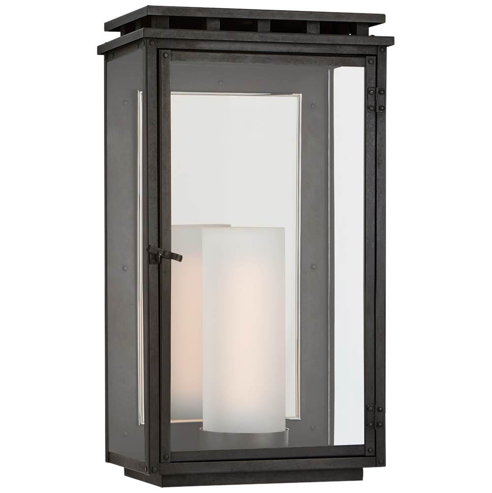 Visual Comfort Signature Collection Cheshire Medium 3/4 Wall Lantern in Aged Iron with Clear Glass
