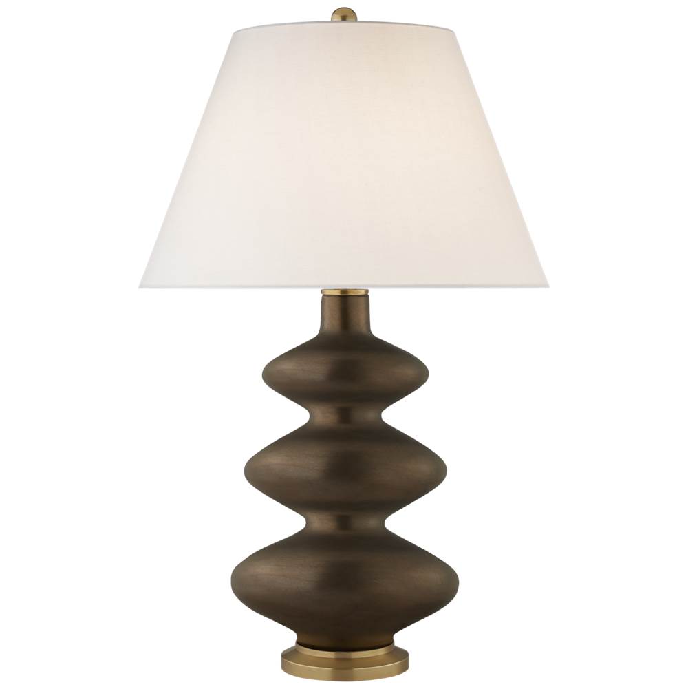Visual Comfort Signature Collection Smith Medium Table Lamp in Matte Bronze with Linen Shade