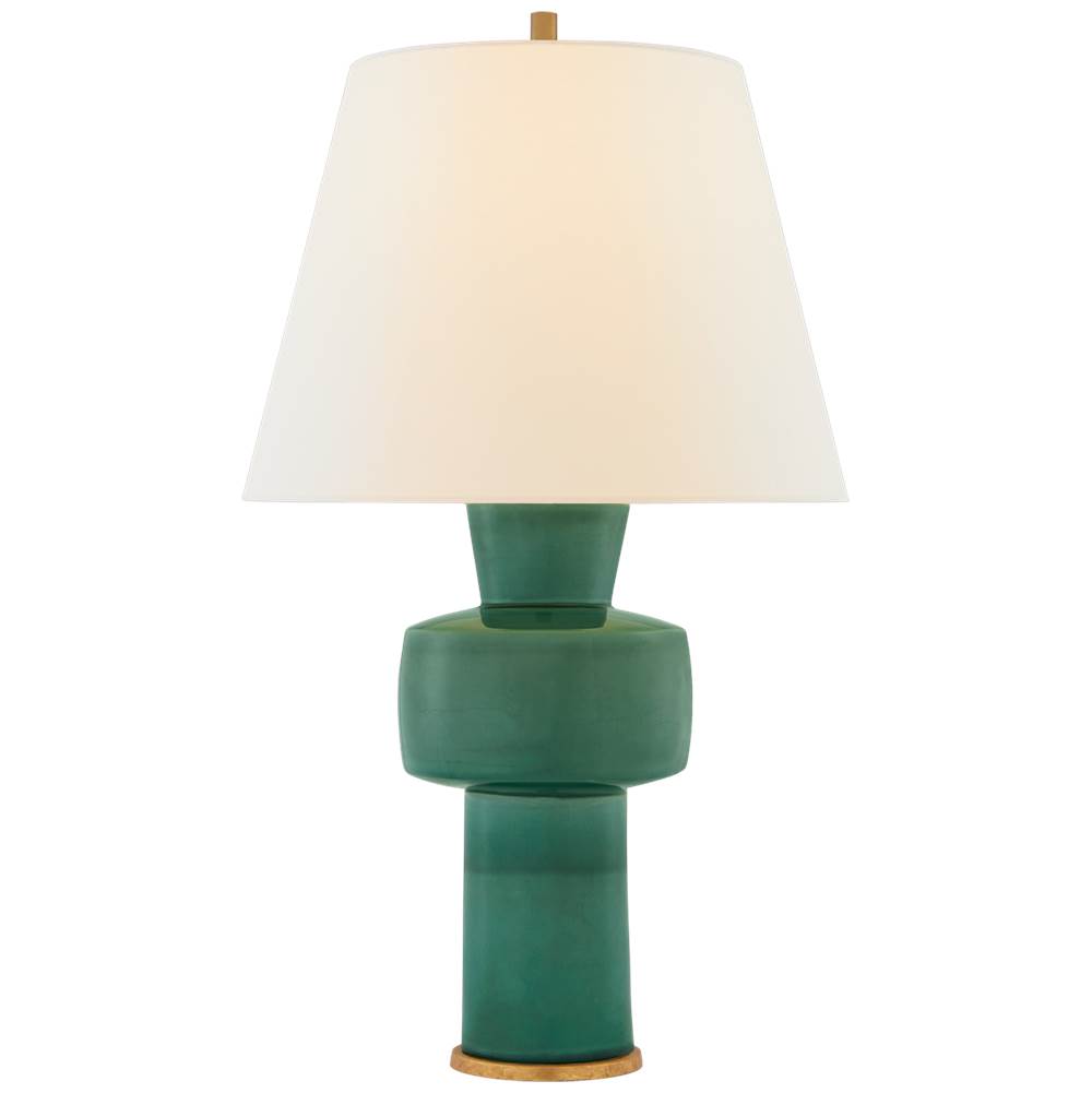 Visual Comfort Signature Collection Eerdmans Medium Table Lamp in Celtic Green Crackle with Linen Shade