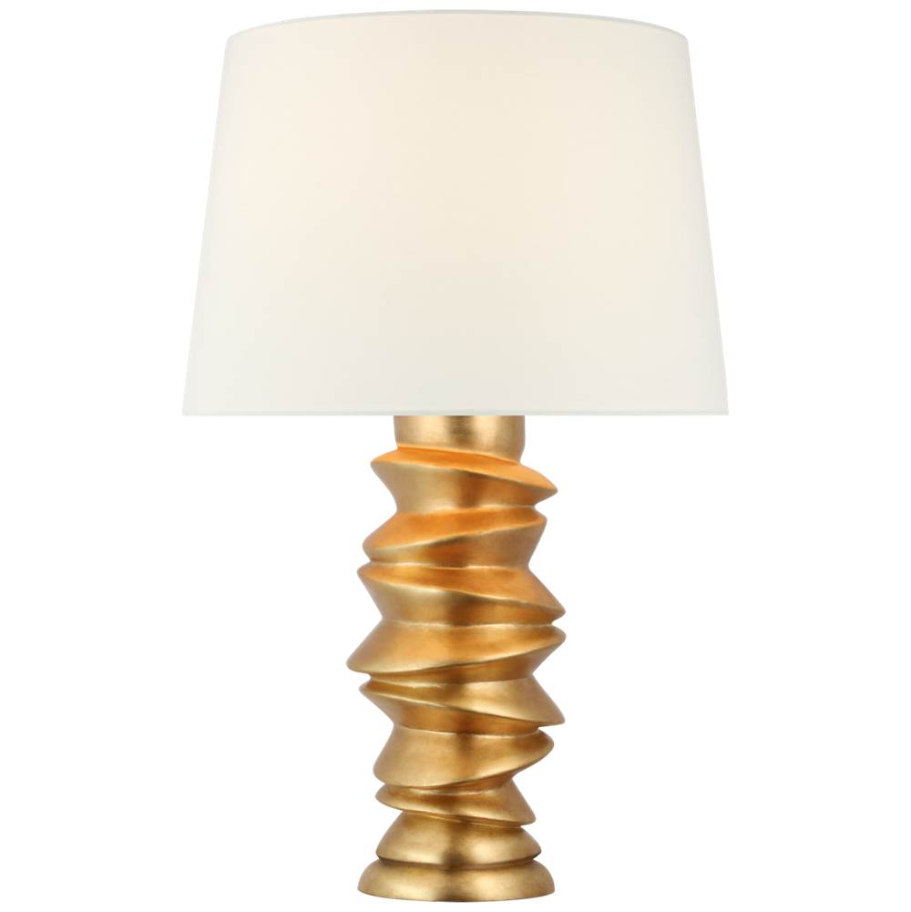 Visual Comfort Signature Collection Karissa Medium Table Lamp in Antique Gold Leaf with Linen Shade