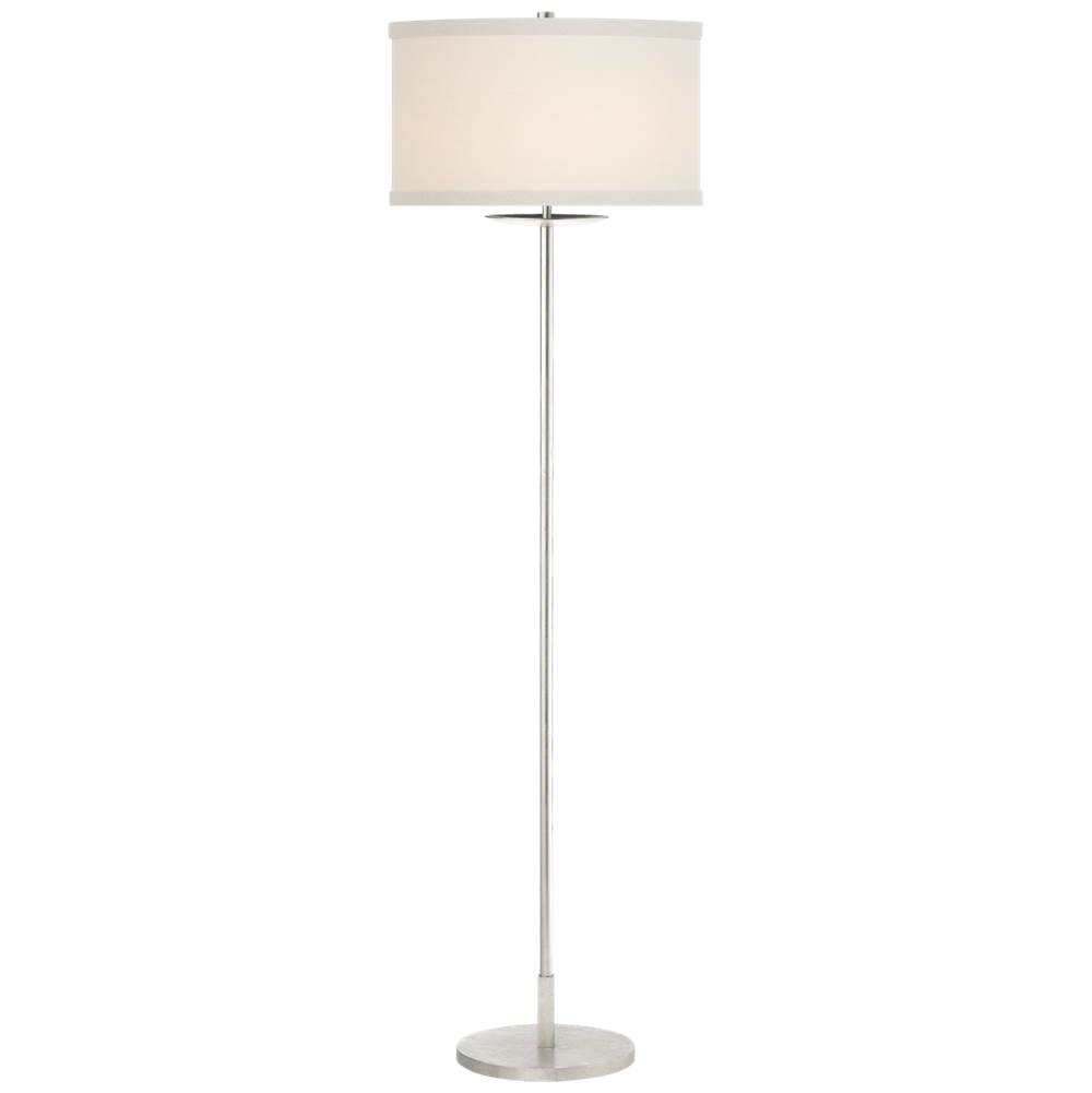 Visual Comfort Signature Collection Walker Medium Floor Lamp in Burnished Silver Leaf with Cream Linen Shade