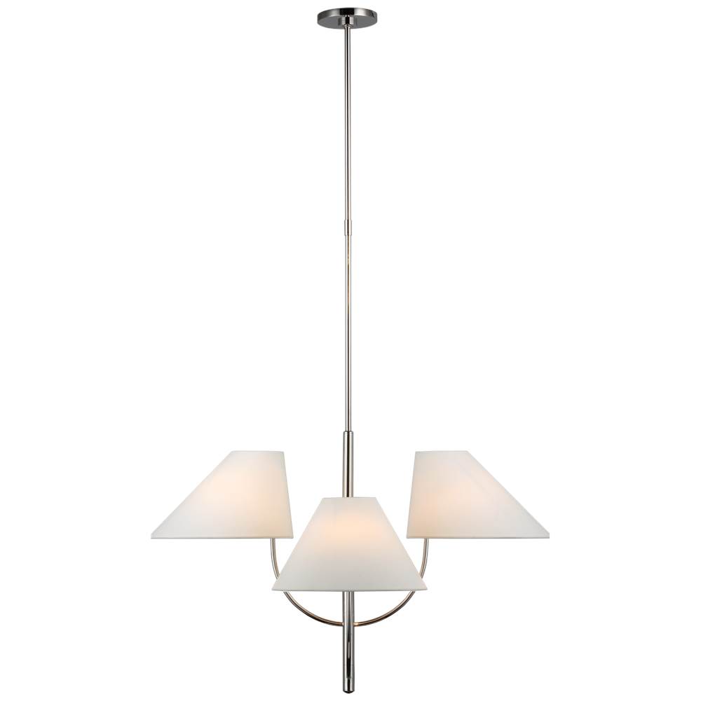 Visual Comfort Signature Collection Kinsley Large One-Tier Chandelier in Polished Nickel with Linen Shades