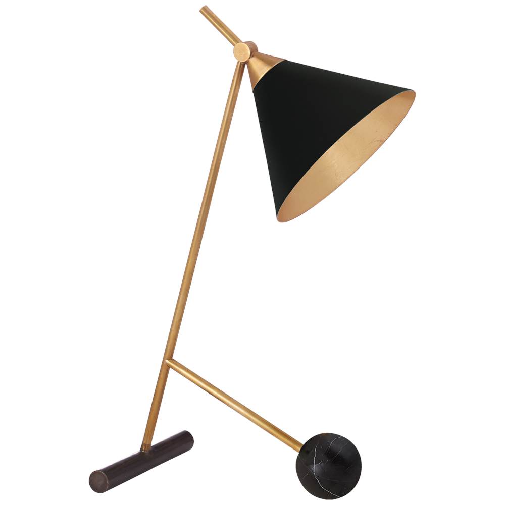 Visual Comfort Signature Collection Cleo Table Lamp in Bronze and Antique-Burnished Brass with Black Shade