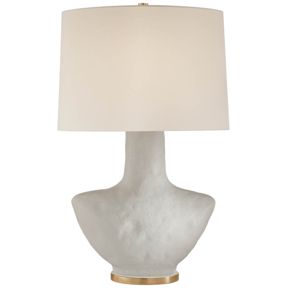 Visual Comfort Signature Collection Armato Small Table Lamp in Porous White Ceramic with Oval Linen Shade