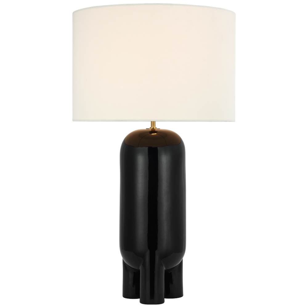 Visual Comfort Signature Collection Chalon Large Table Lamp in Matte Black with Linen Shade