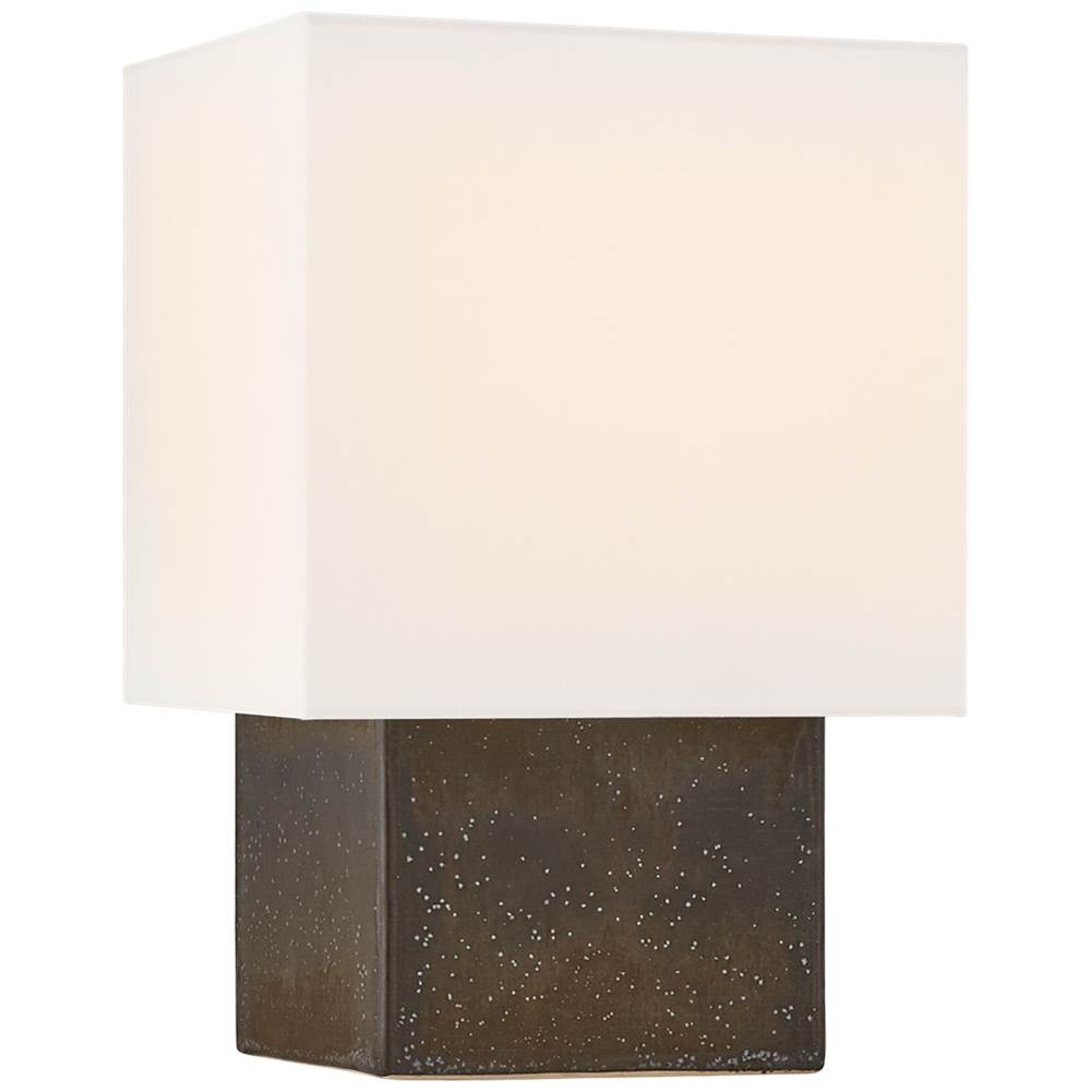 Visual Comfort Signature Collection Pari Small Square Table Lamp in Stained Black Metallic with Linen Shade