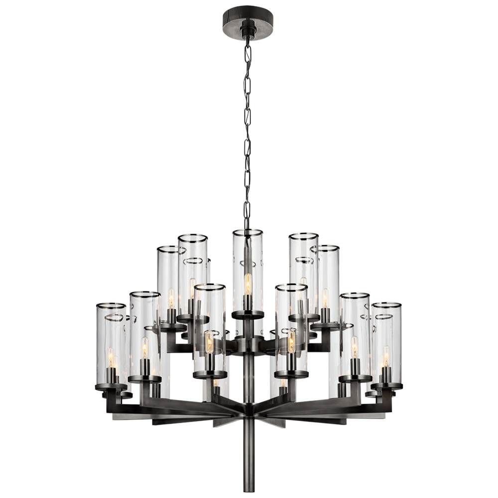 Visual Comfort Signature Collection Liaison Double Tier Chandelier in Bronze with Clear Glass