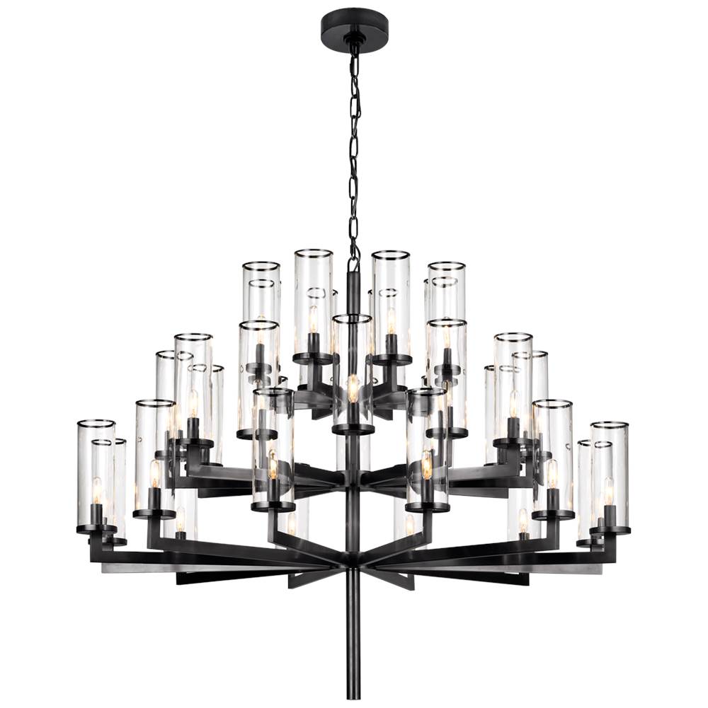 Visual Comfort Signature Collection Liaison Triple Tier Chandelier in Bronze with Clear Glass