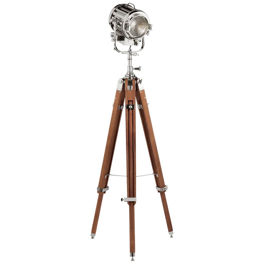 Visual Comfort Signature Collection Montauk Search Light Floor Lamp in Mahogany and Polished Nickel