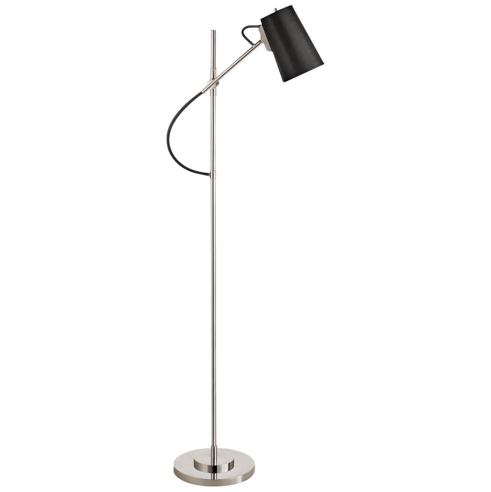 Visual Comfort Signature Collection Benton Adjustable Floor Lamp in Polished Nickel with Chocolate Leather Shade