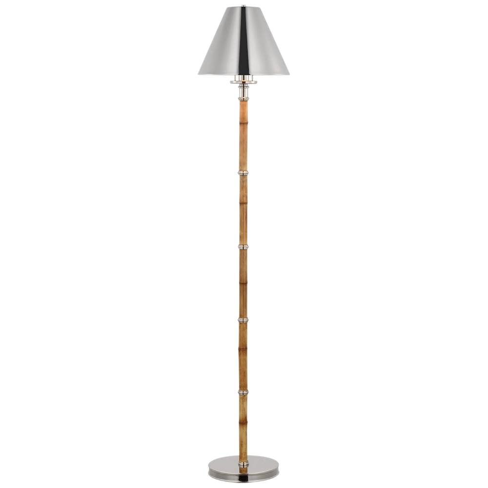 Visual Comfort Signature Collection Dalfern Petite Reading Floor Lamp in Waxed Bamboo and Polished Nickel with Polished Nickel Shade