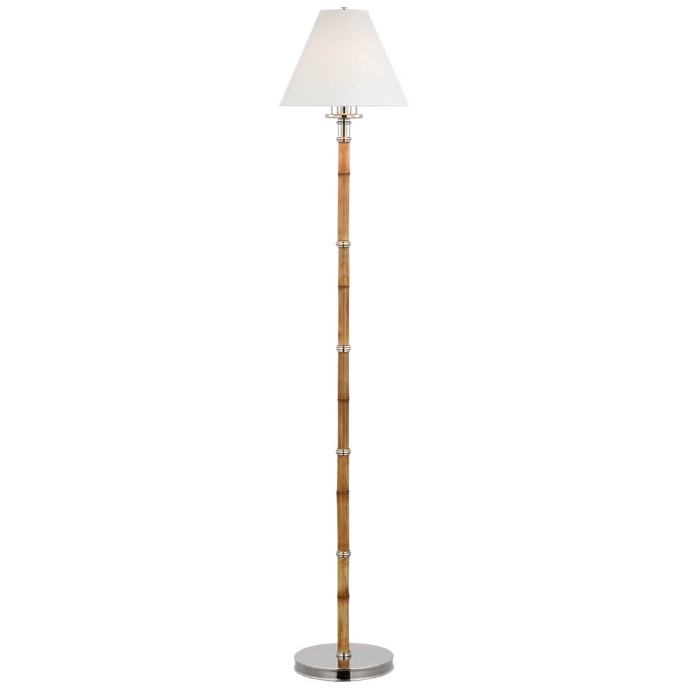 Visual Comfort Signature Collection Dalfern Petite Reading Floor Lamp in Waxed Bamboo and Polished Nickel with White Parchment Shade
