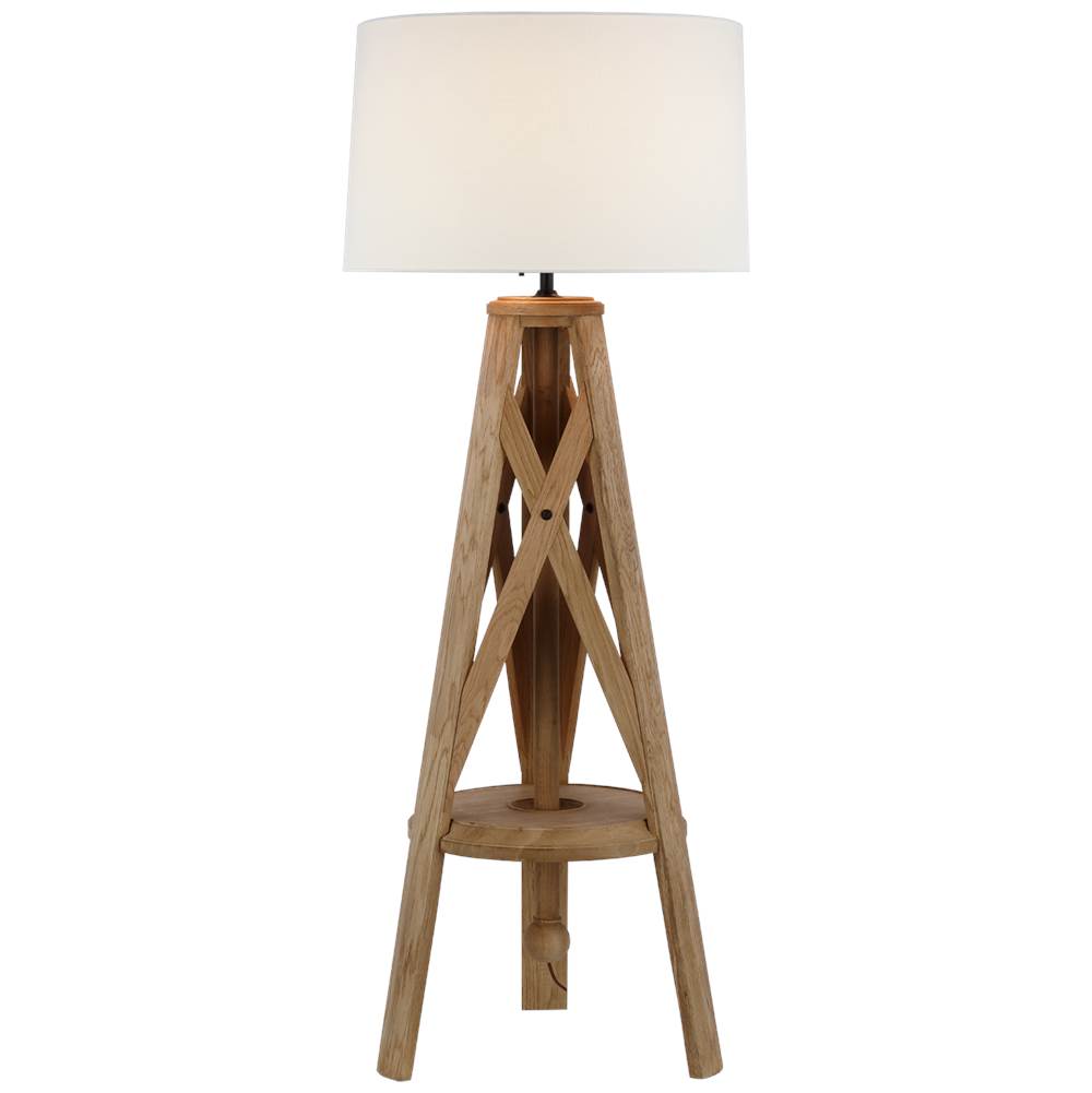 Visual Comfort Signature Collection Holloway XL Tripod Floor Lamp in Natural Oak with White Parchment Shade