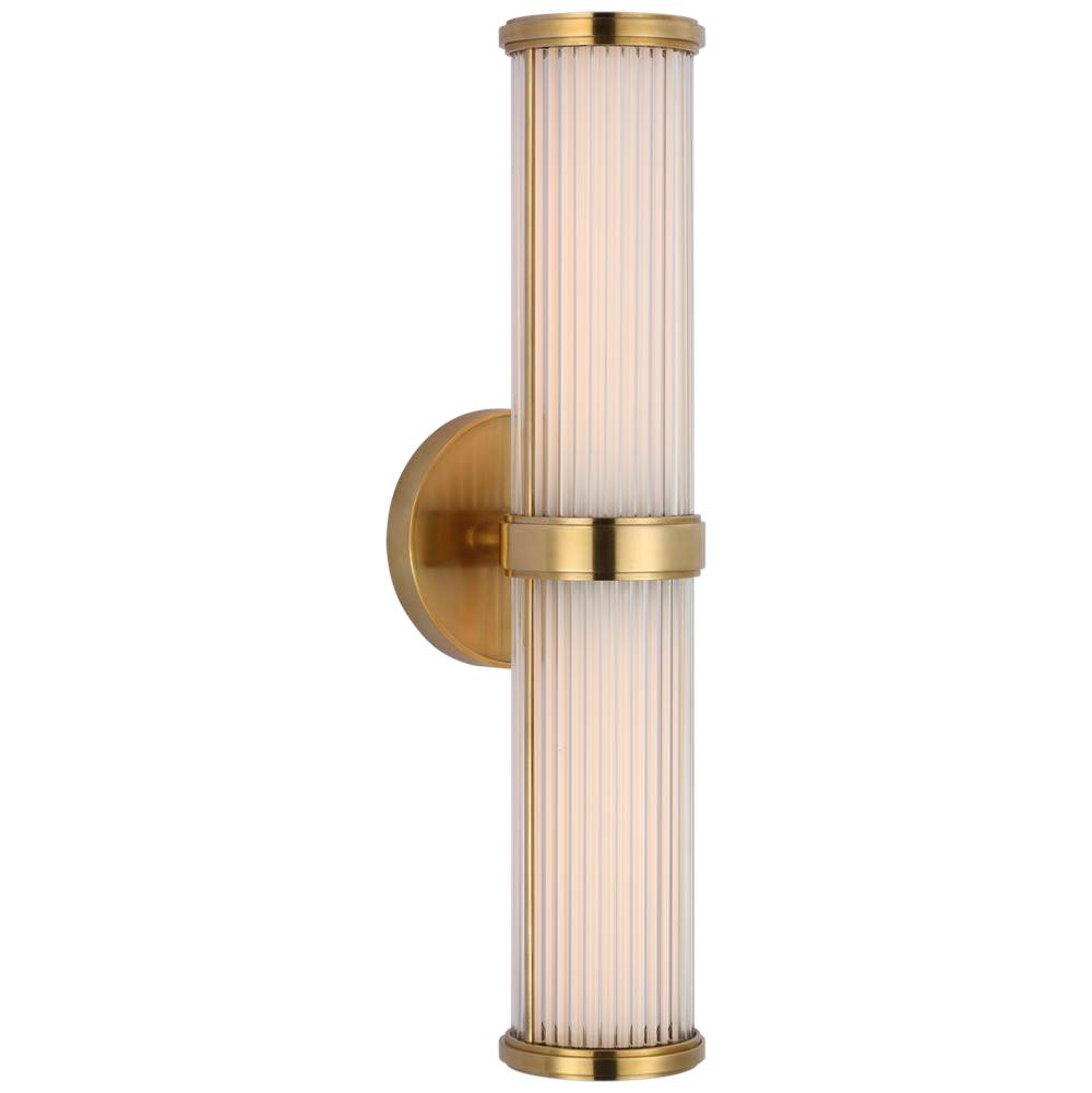 Visual Comfort Signature Collection Ranier Double Bath Light in Natural Brass with Clear Glass Rods