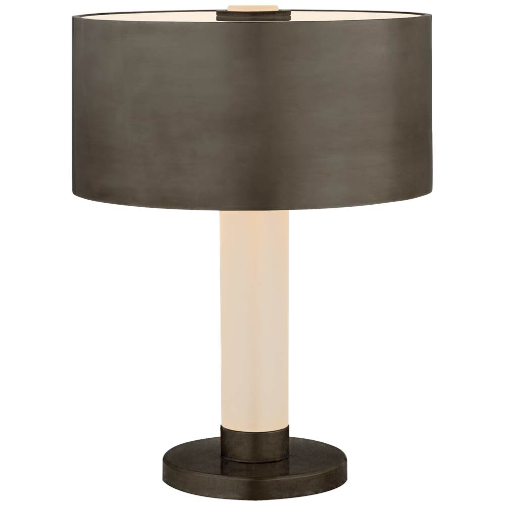 Visual Comfort Signature Collection Barton Desk Lamp in Bronze and Etched Crystal with Bronze Shade