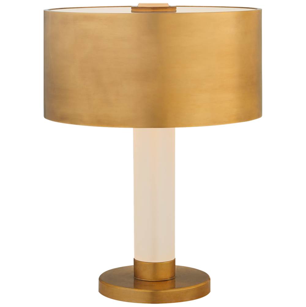 Visual Comfort Signature Collection Barton Desk Lamp in Natural Brass and Etched Crystal with Natural Brass Shade
