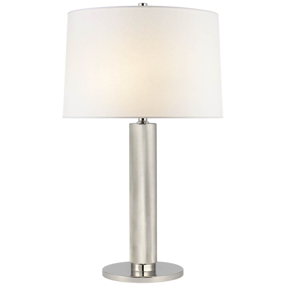 Visual Comfort Signature Collection Barrett Medium Knurled Table Lamp in Polished Nickel with Linen Shade