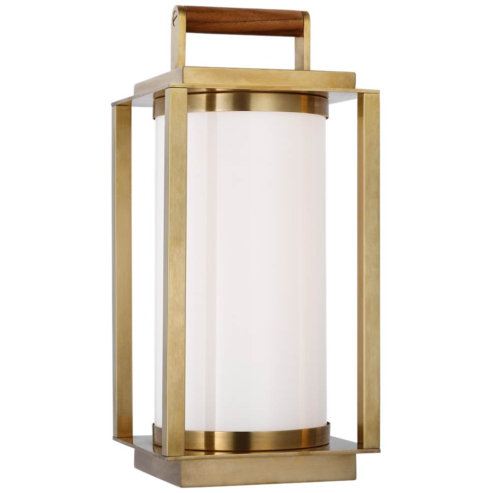Visual Comfort Signature Collection Northport Small Table Lantern in Natural Brass and Teak with White Glass