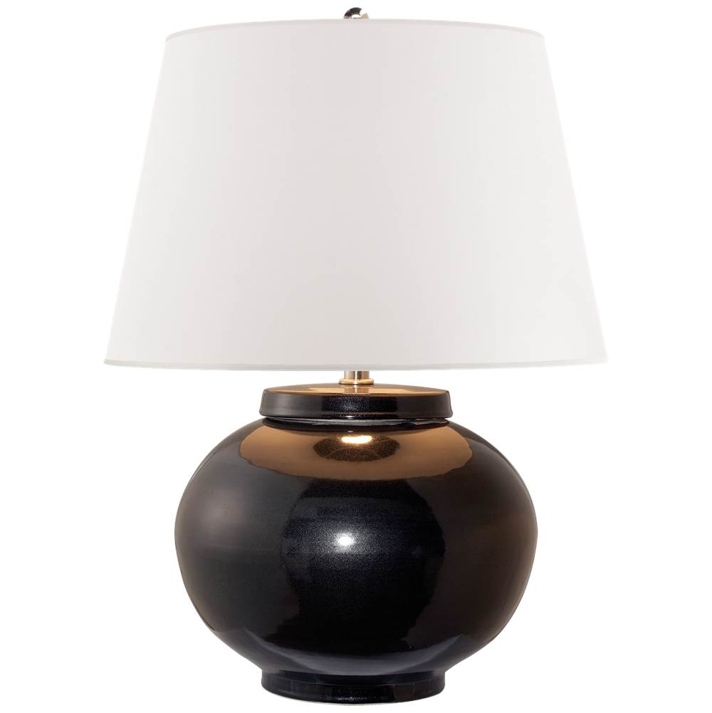 Visual Comfort Carter Small Table Lamp in Black Porcelain with White Paper Shade