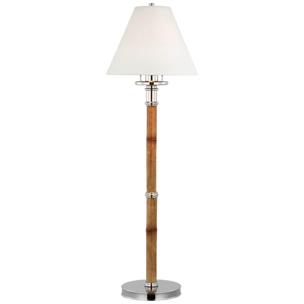 Visual Comfort Signature Collection Dalfern Desk Lamp in Waxed Bamboo and Polished Nickel with White Parchment Shade