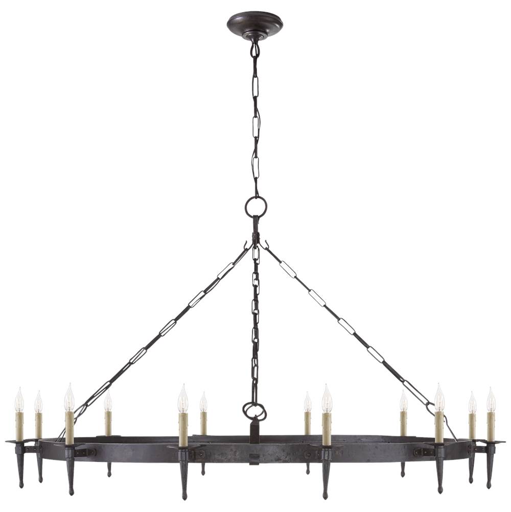 Visual Comfort Signature Collection Branson Large One-Tier Ring Torch Chandelier in Aged Iron