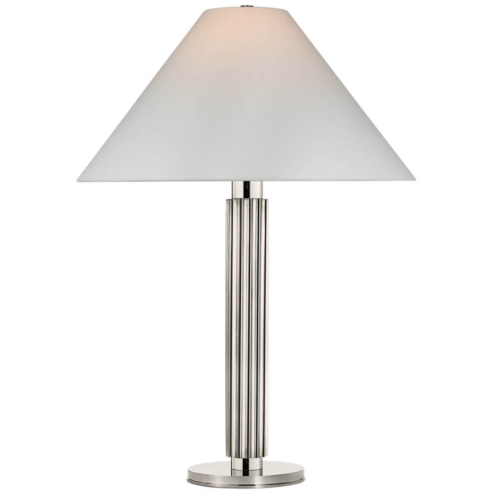 Visual Comfort Signature Collection Durham Large Table Lamp in Polished Nickel with Linen Shade