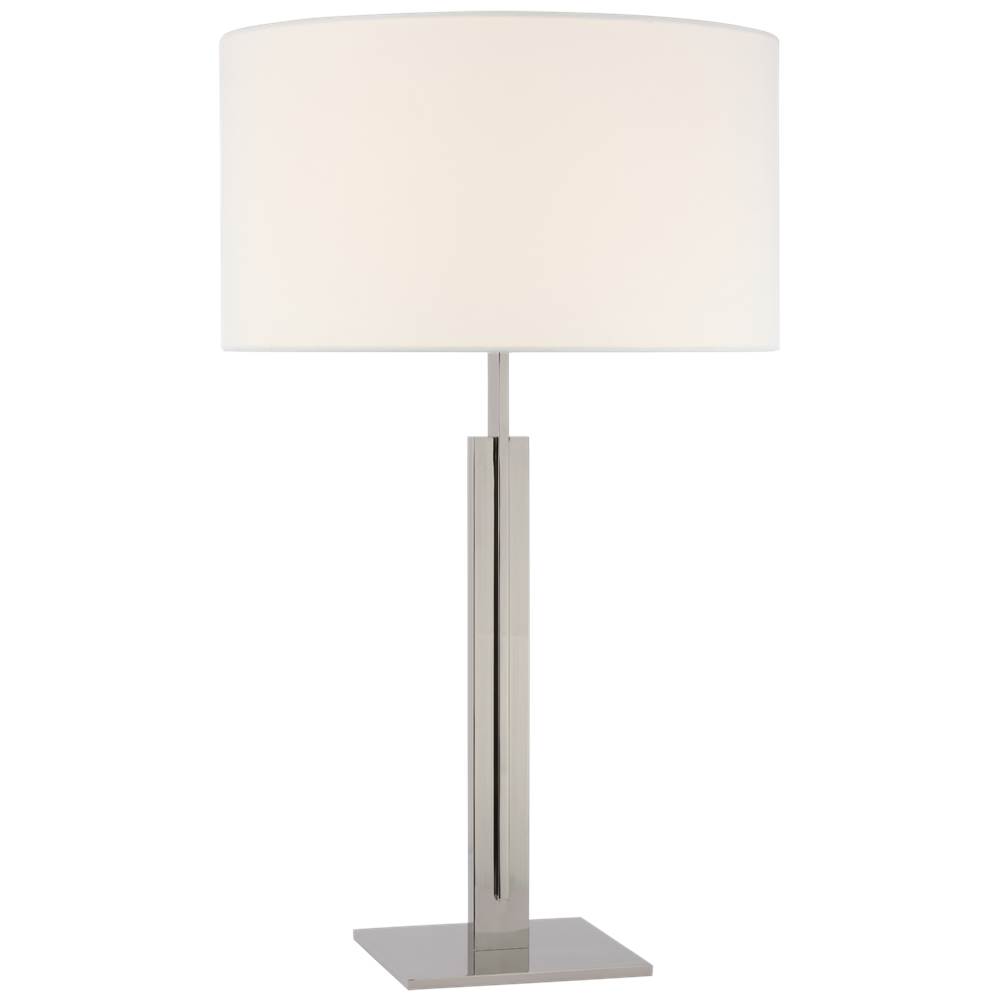 Visual Comfort Signature Collection Serre Large Table Lamp in Polished Nickel with Linen Shade