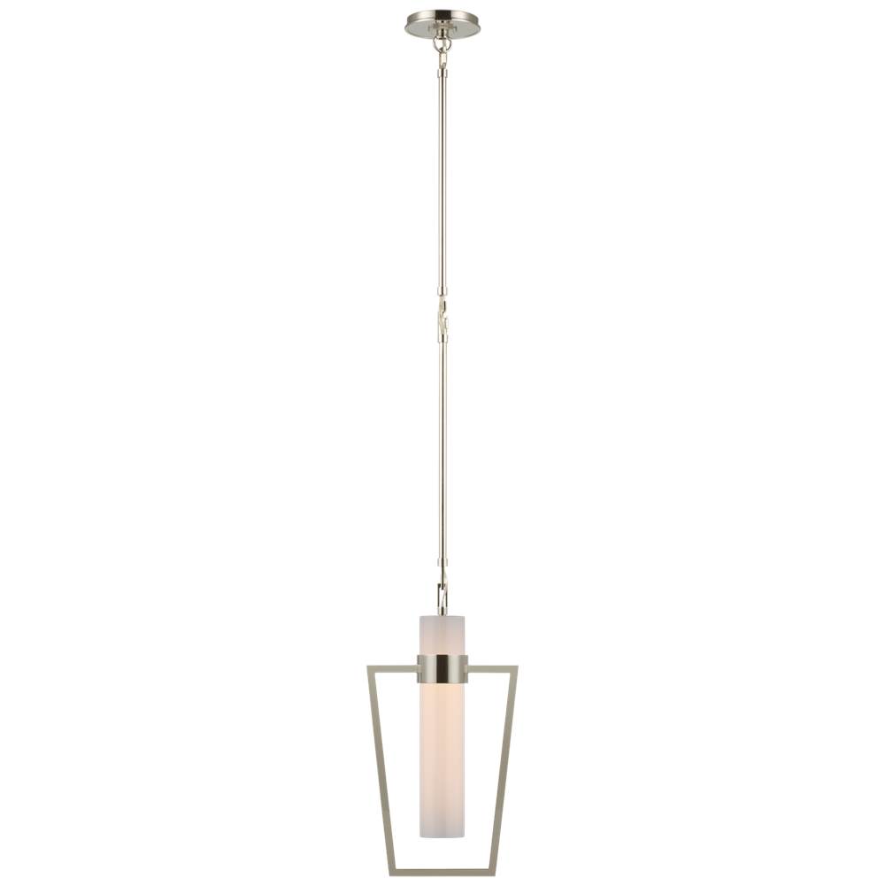 Visual Comfort Signature Collection Presidio Petite Caged Pendant in Polished Nickel with White Glass